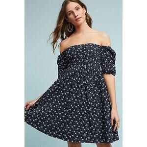 New $138 Anthropologie Lillianne Floral Mini Dress by Maeve SIZE 6 Navy Eyelet